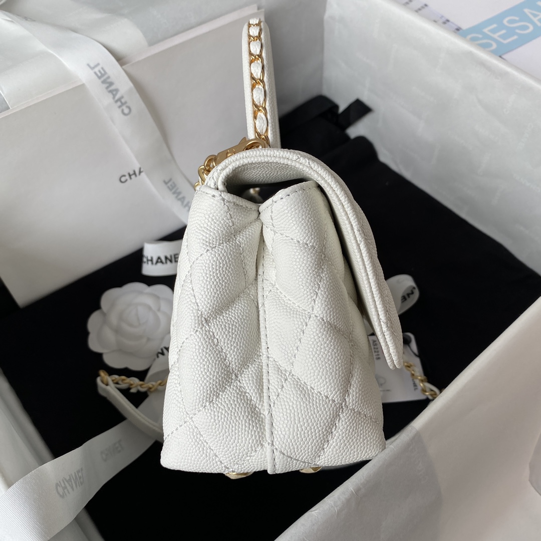 Coco Handle Mini Grained Calfskin Handbag With Top Handle AS2215 White